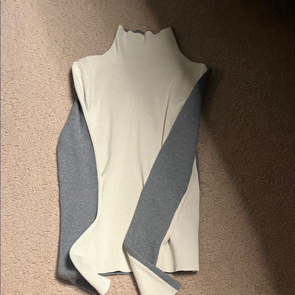 Commense Cowl Neck Sweater - Cream and Gray